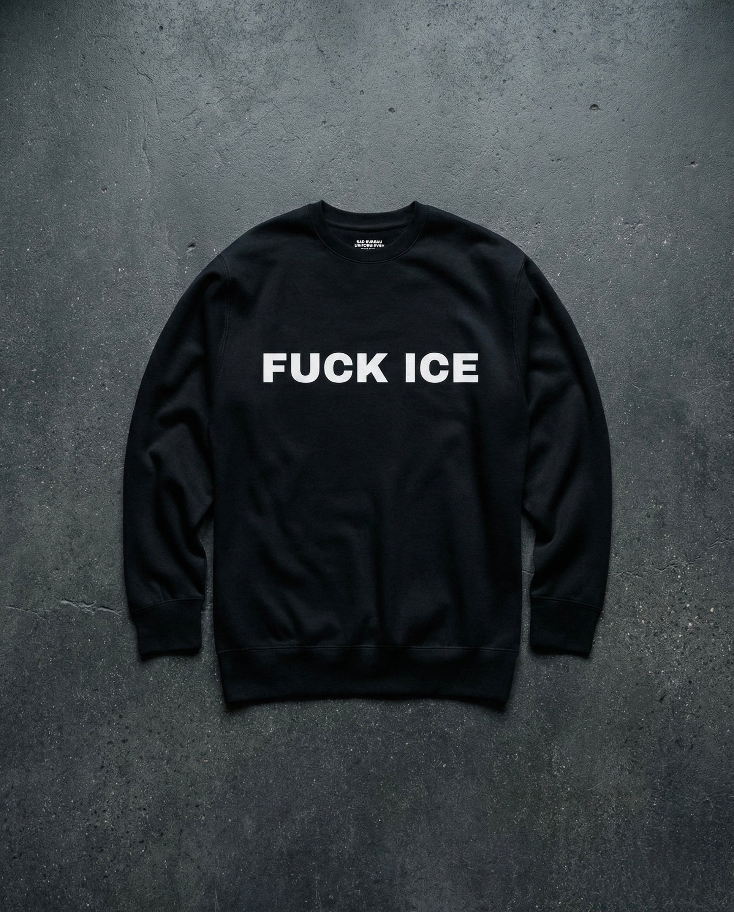 FUCK ICE Crewneck Concrete Background in Black | BAD BUREAU 