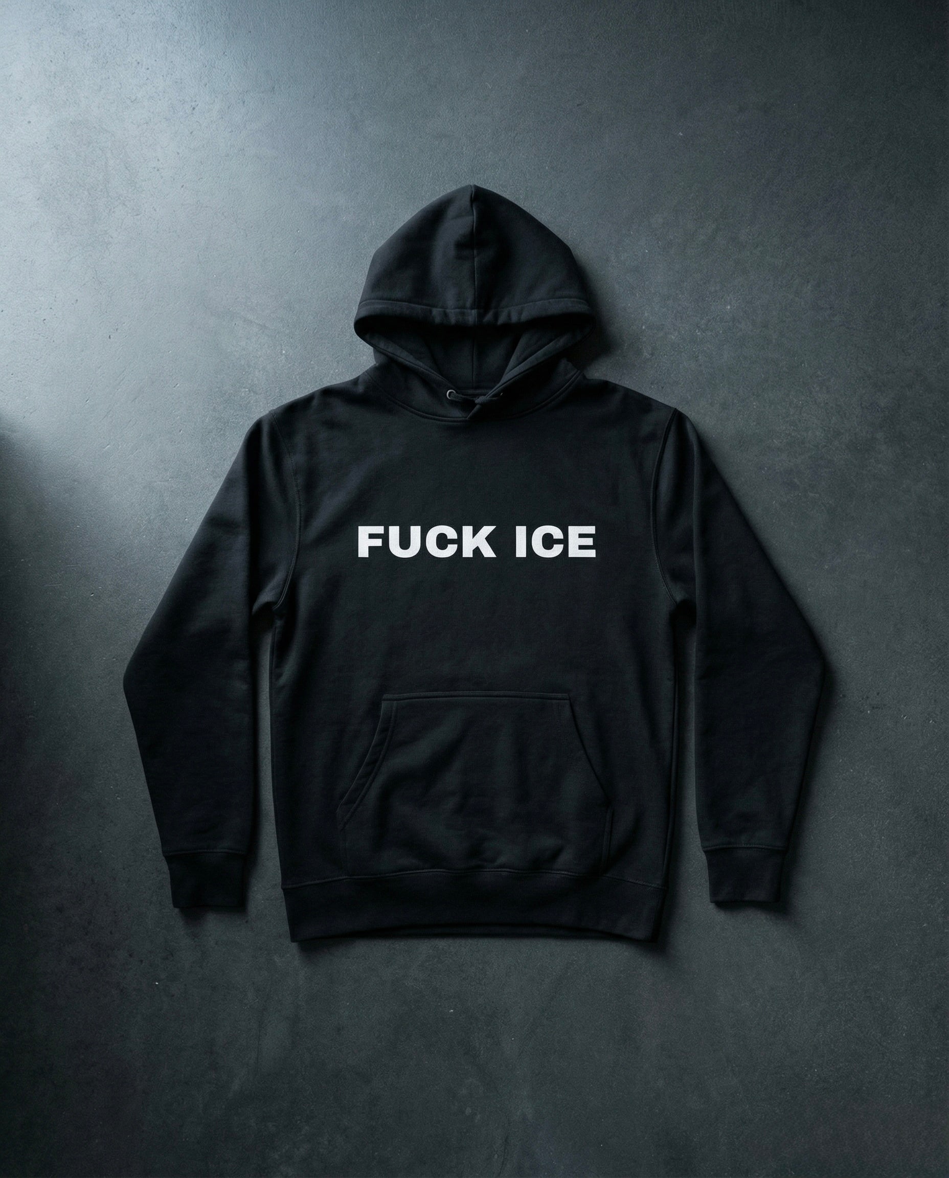 FUCK ICE Hoodie Concrete Background in Black | BAD BUREAU 