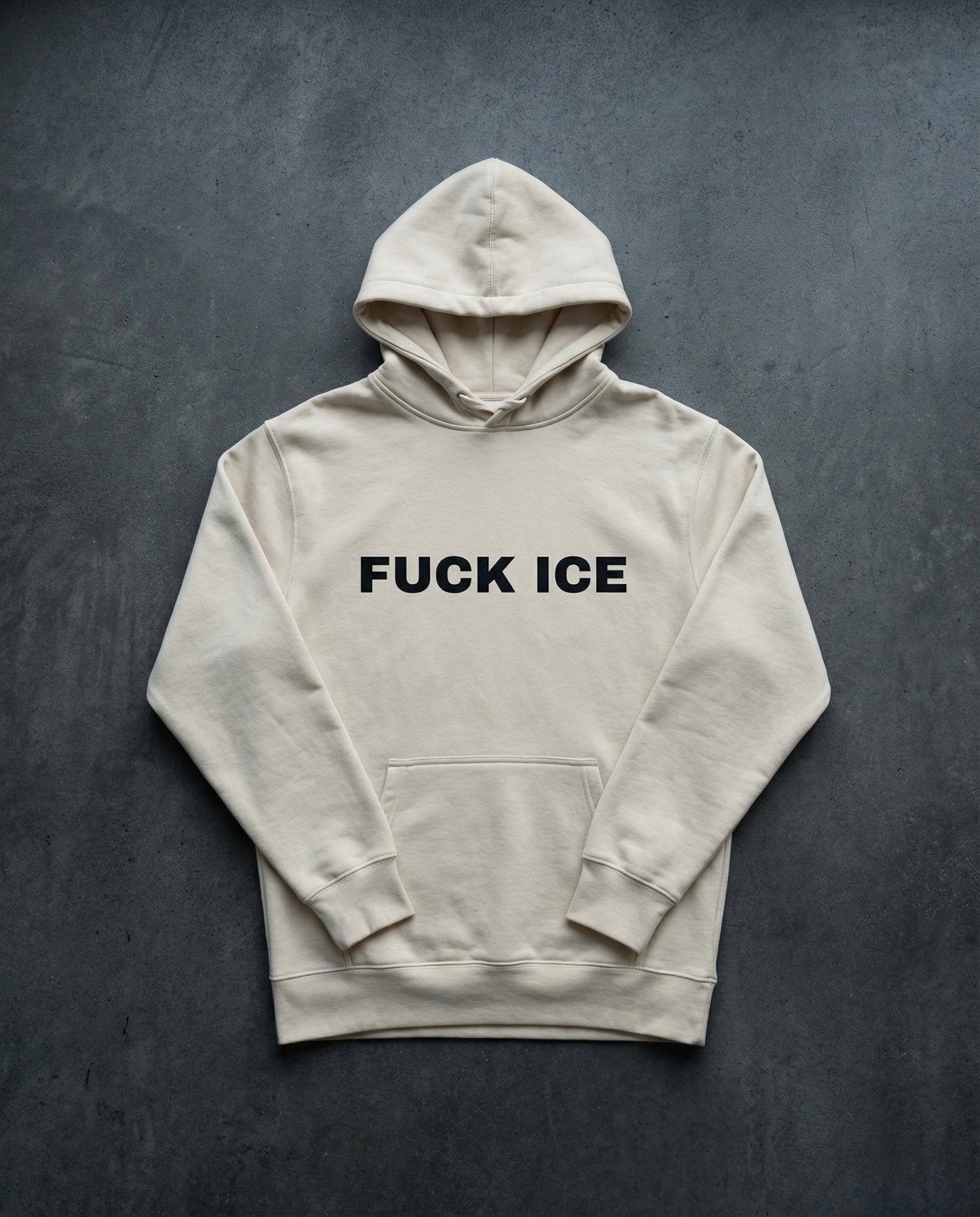 FUCK ICE Hoodie Concrete Background in Bone | BAD BUREAU 