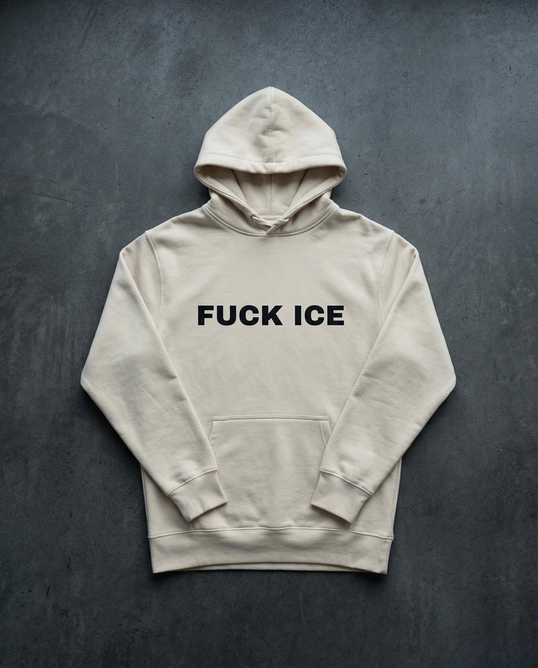 FUCK ICE Hoodie Concrete Background in Bone | BAD BUREAU 