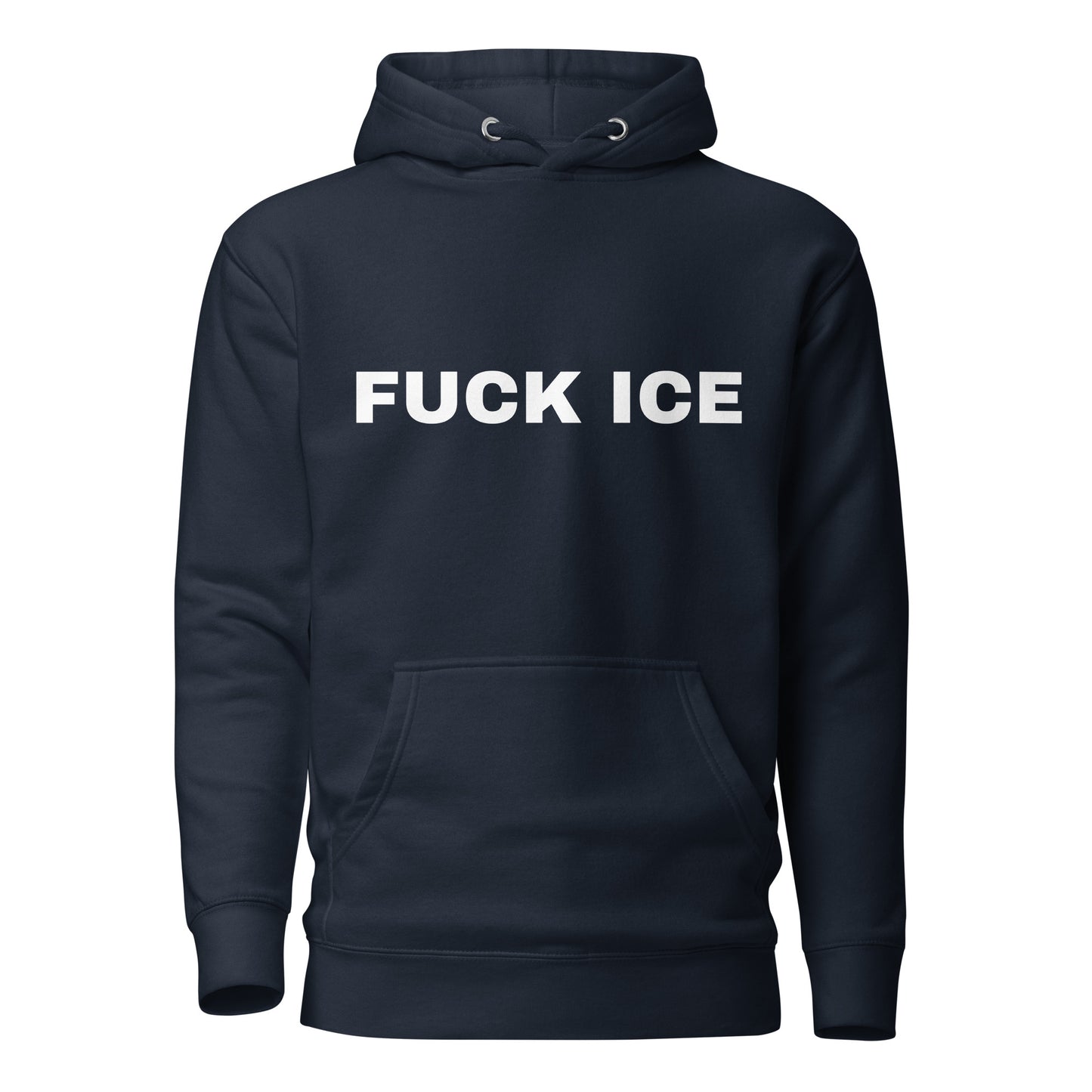 FUCK ICE Hoodie Front View in Navy | BAD BUREAU 