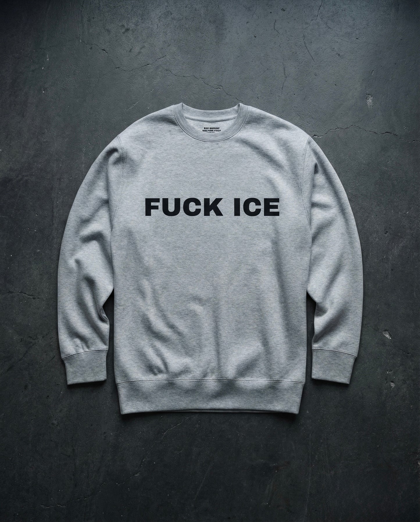 FUCK ICE Crewneck Concrete Background in Grey | BAD BUREAU 