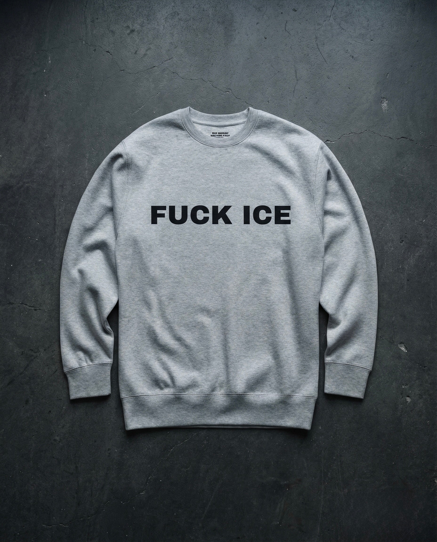 FUCK ICE Crewneck Concrete Background in Grey | BAD BUREAU 