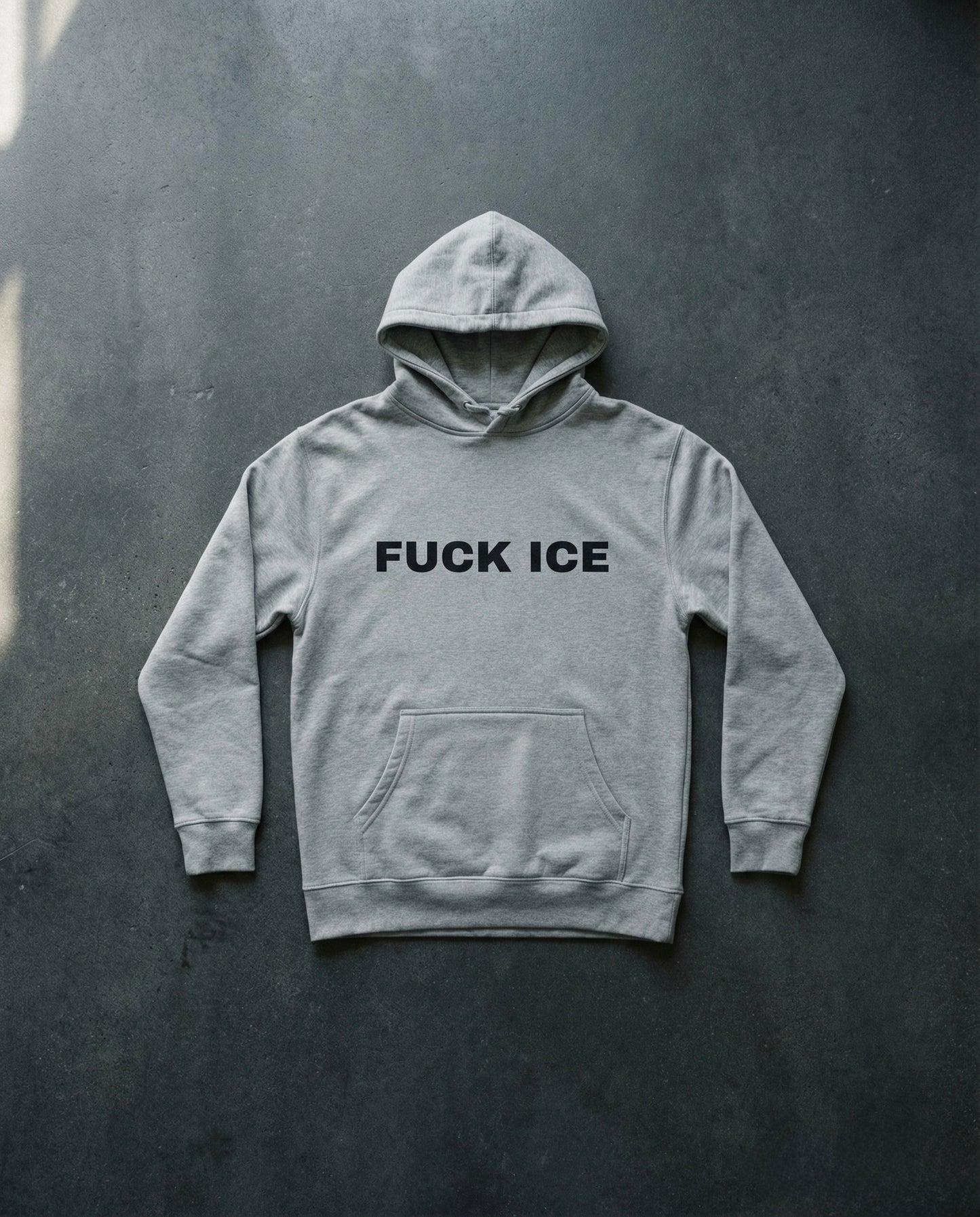 FUCK ICE Hoodie Concrete Background in Grey | BAD BUREAU 