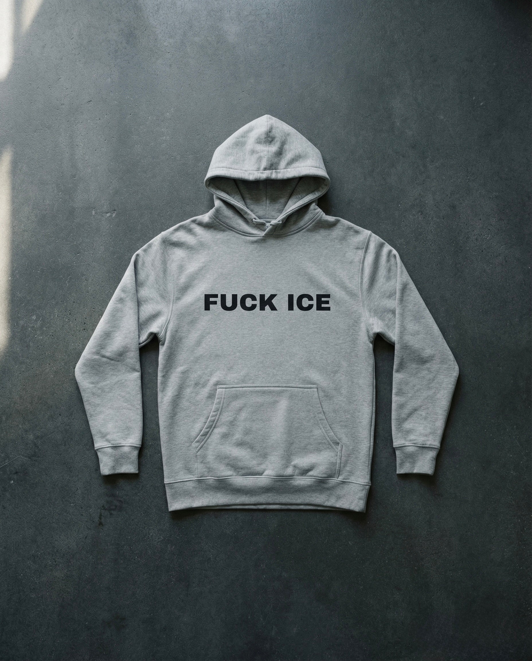 FUCK ICE Hoodie Concrete Background in Grey | BAD BUREAU 