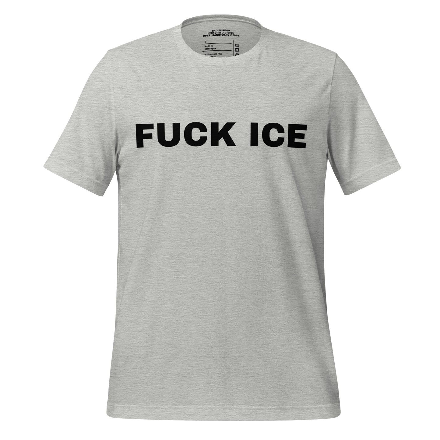 FUCK ICE T-Shirt Front View in Grey | BAD BUREAU 