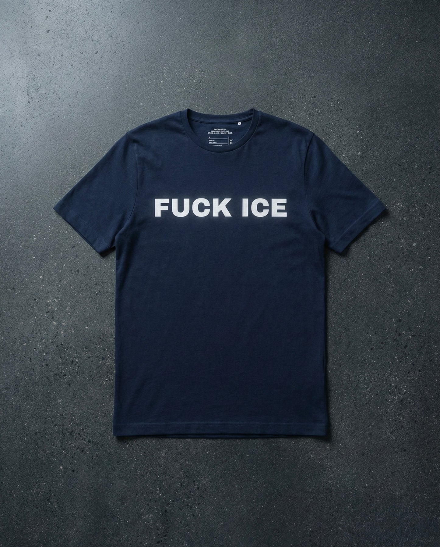 FUCK ICE T-Shirt Concrete Background in Navy | BAD BUREAU 