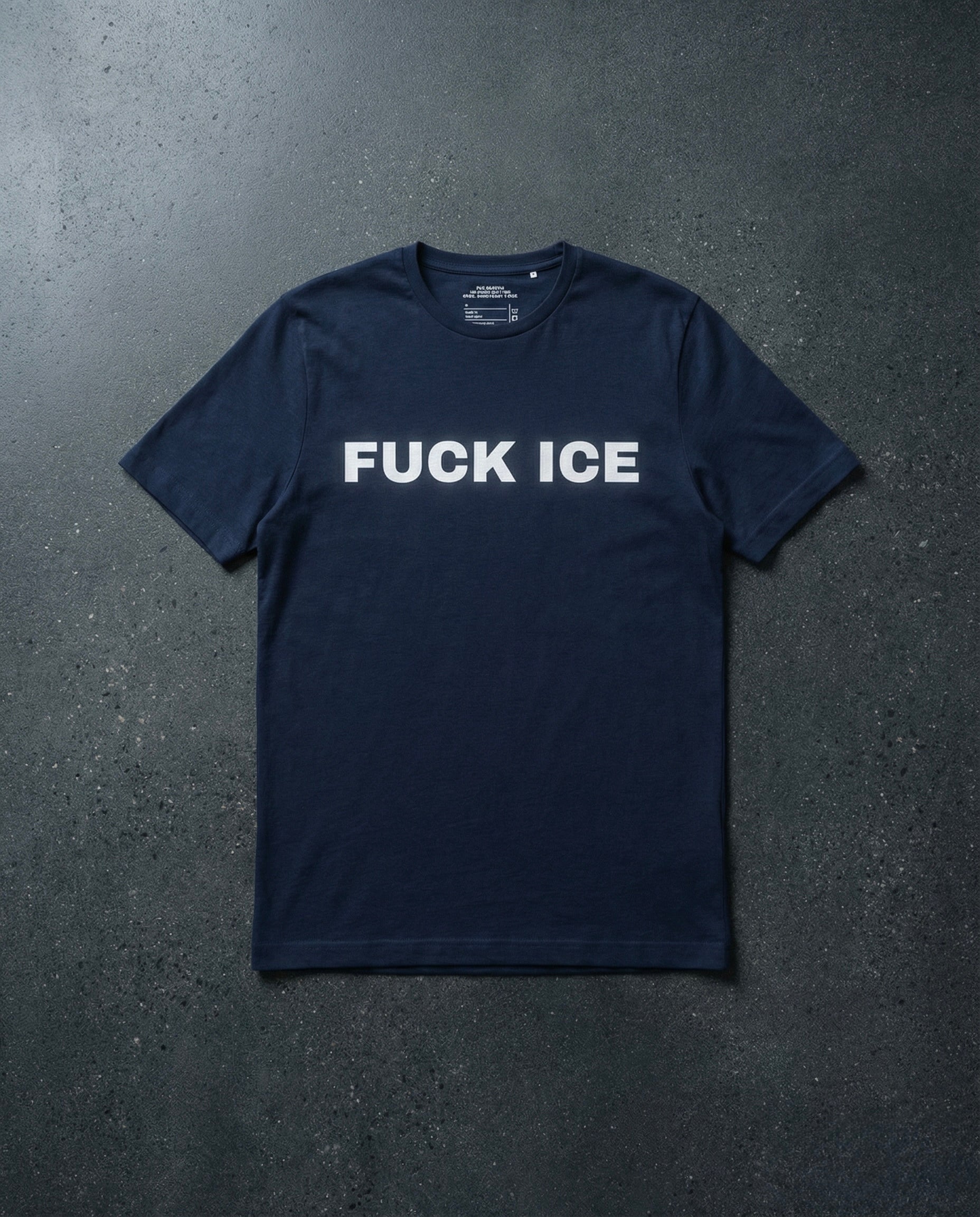FUCK ICE T-Shirt Concrete Background in Navy | BAD BUREAU 