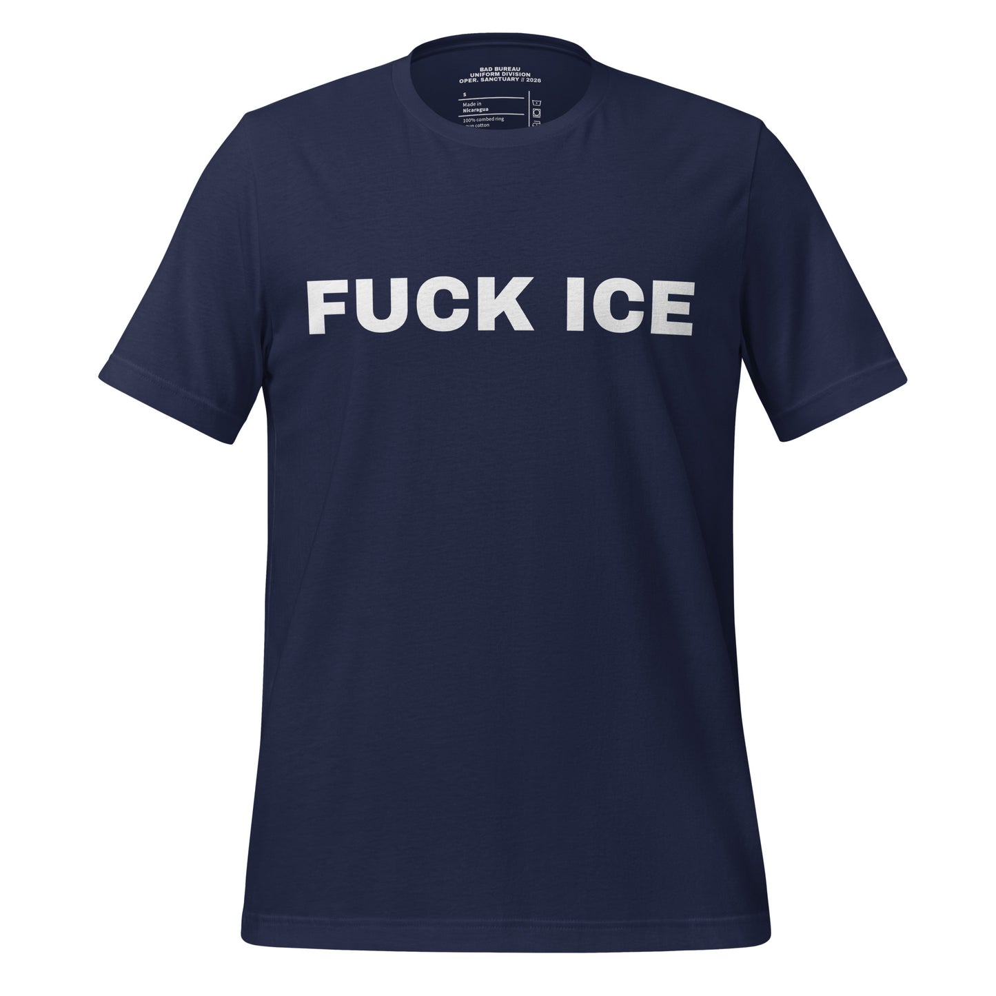 FUCK ICE T-Shirt front view in navy | BAD BUREAU 
