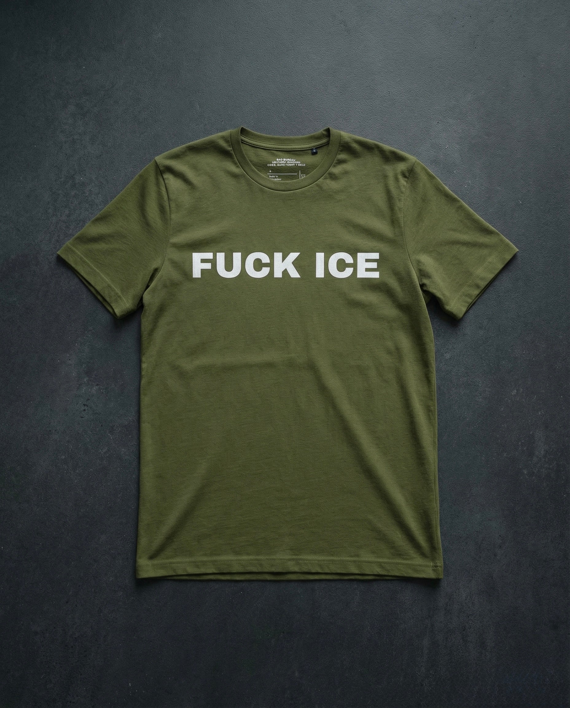 FUCK ICE T-Shirt Concrete Background in Olive | BAD BUREAU 