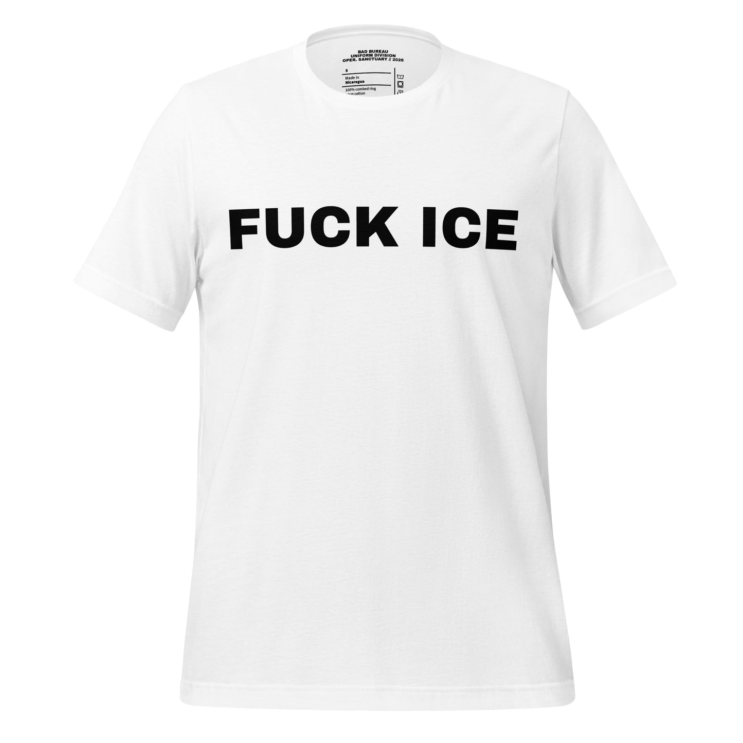 FUCK ICE T-Shirt Front View in White | BAD BUREAU 